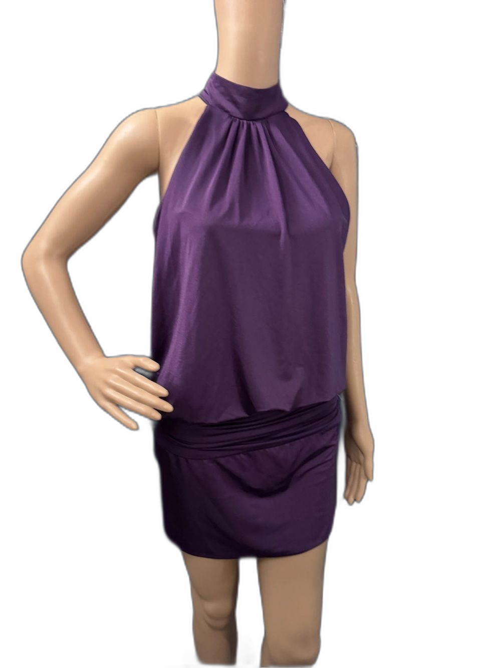 Frederick’s of Hollywood Purple Halter Satin Mini Dress Y2K Club Small